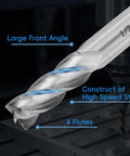 Rannb square end mill, 1/2 in diameter, 1/2 in shank, 4-flute high-speed steel straight cutter