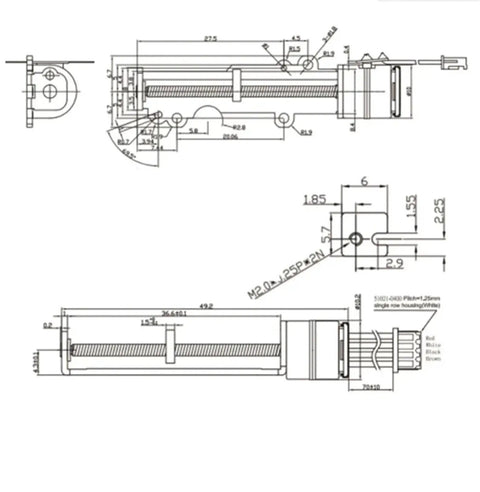 Precision Micro Stepper Linear Actuator With 34Mm Stroke Smooth Telescopic Screw Pusher detailed dimensions and wiring diagram