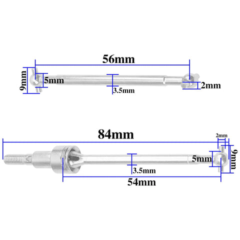 Beefed Up Steel Front And Rear Drive Shaft CVD Upgrade For SCY 1/16 Pro RC Car showing dimensions and alloy build