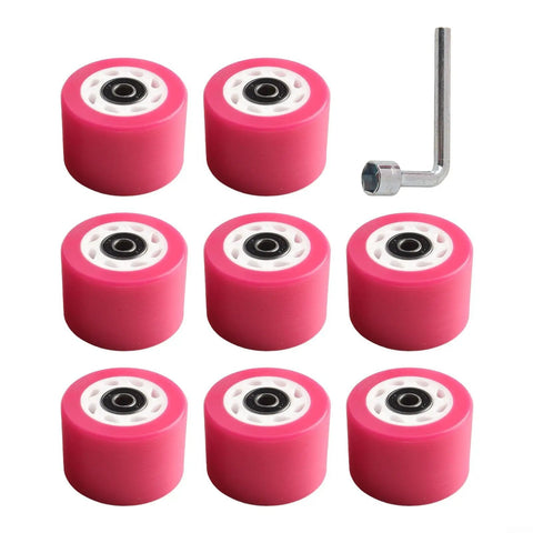 Eight Piece Roller Skate Wheel Set With 58x32mm And 58x39mm PU For A Smooth Ride, Fast Spin Bearings, Fits Double Row Skates And Quad Boards, Indoor Outdoor Use, 82A 95A Hardness, Wrench Included