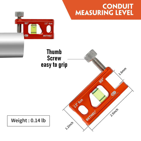 Conduit Torpedo Level With Magnetic Pipe Mini Level, 2.5 Inch Bubble Vial, V-Groove, Aluminum Alloy, Thumbscrews, Orange