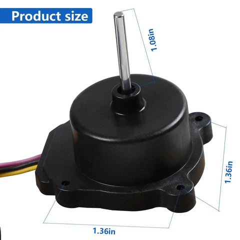 Condenser Refrigerator Fan Motor Replacement, DC12V 1A, Plug And Play, size dimensions are 1.36in x 1.08in