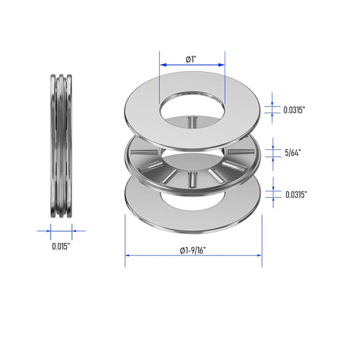 Two Pack NTA1625 2TRA Thrust Needle Roller Bearings With Washers For Heavy Duty Jobs, One Inch Bore, 1-9/16 Inch Diameter, 5/64 Inch Thickness