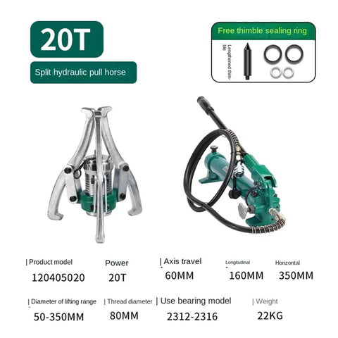 Heavy Duty Split Hydraulic Puller Boasting Three Grippy Jaws For Snagging Stubborn Bearings And Hubs, 20T capacity.