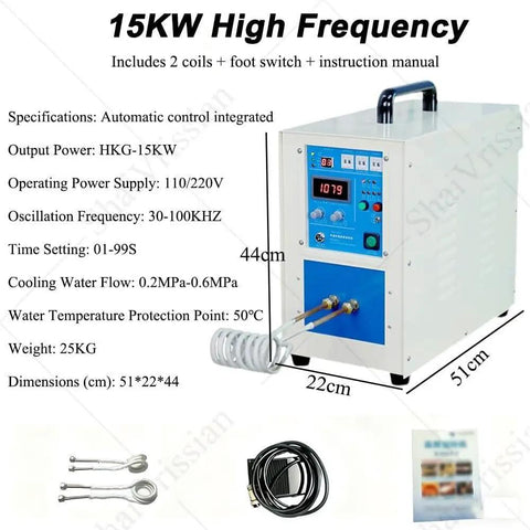 Heavy Duty High Frequency Induction Heating Machine For Pro Metal Heat Treatment And Backyard Blacksmithing Setup That Works Like A Charm With Smart Water Cooling, 15KW unit with cooling coils.