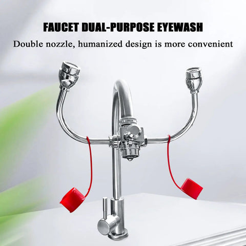 Faucet Mounted Emergency Eye Wash Station Kit With Dual Soft Flush Nozzles Stainless Steel Sink Attachment
