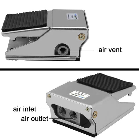 High Performance Pneumatic Foot Pedal Valve 3 Way 2 Position Air Control with visible air vent and inlet outlet connections.