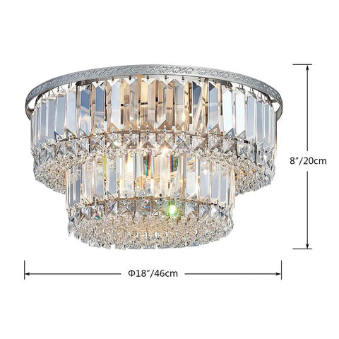 K9 Crystal 3-Light Two-Tier Flush Mount Ceiling Light Fixture, Sleek Modern Chandelier For Bedroom, Dining Room, Living Room