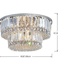 K9 Crystal Chandelier Two Tier Flush Mount With Five Lights For Bedroom Dining Living Room Modern Ceiling Fixture Hand Picked Crystals LED Compatible 9In High 16In Diameter Bulbs Not Included