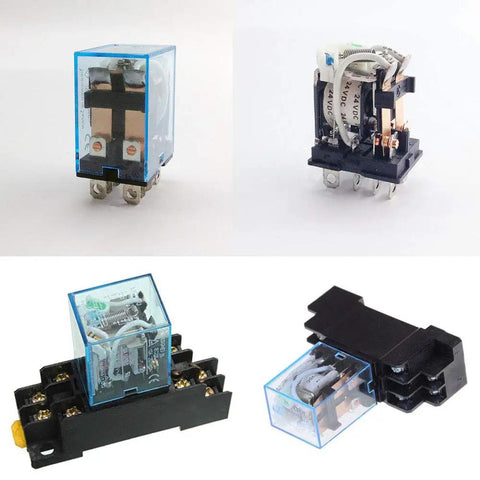 Five Pack DC 12V Coil Power Relay DPDT Eight Pin 10A With Socket Base LY2NJ HH62P JQX-13F for tech projects and workshops