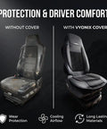 Comparison of truck seat without cover and with Beaded Cooling Seat Cover For Semi Trucks With Back Support And Anti Sweat Comfort Cushion.