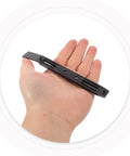 No Sweat Screwless 3.5 Inch Hard Drive Caddy Rails in hand, featuring black plastic design for smooth secure mounting.