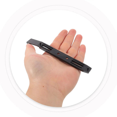 No Sweat Screwless 3.5 Inch Hard Drive Caddy Rails in hand, featuring black plastic design for smooth secure mounting.