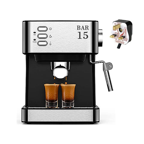Compact Black Espresso Machine For Home Use With Semi Automatic Operation Steam Wand Milk Frother All In One Coffee Maker For Lattes Americanos Cappuccinos EU Plug Countertop Ready Sleek Pod Style