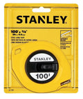 Tape Measure With Three Eighths Inch Graduations And 100 Foot Reach, Durable Steel Blade, Polymer Coated For Longevity, Bright Yellow Body