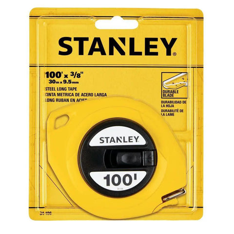 Tape Measure With Three Eighths Inch Graduations And 100 Foot Reach, Durable Steel Blade, Polymer Coated For Longevity, Bright Yellow Body