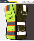 Nine Pockets Women Hi Vis Reflective Safety Vest Mesh Neon Yellow With Reflective Strips And Orange Extended Trims ANSI Compliant
