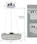 Diagram of Modern Crystal Chandelier Ceiling Lights Fixture Pendant Lighting Orb Ring Chandelier with dimensions and adjustable cable.