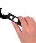 Beefy Carbon Steel Spanner With Collet Chuck For 38 To 42 Millimeter Round Nuts, held in hand, showing detail
