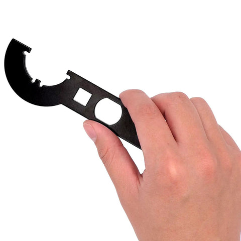 Beefy Carbon Steel Spanner With Collet Chuck For 38 To 42 Millimeter Round Nuts, held in hand, showing detail