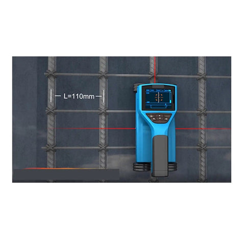 Dead Nuts Accurate Wall Scanner With Sleek Compact Frame Finds Pipes Cables Rebar And Measures Concrete Depth Zero Headaches showing depth measurement on rebar.