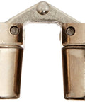 Front view of Invisible Mortise Hinge For Wood Or Metal Doors One Inch To One And One Eighth Inch Thick Fully Concealed When Closed Satin Nickel Finish SOSS 208 Zinc Non Removable Riveted Pin No Adjustment Needed Nylon Link Smooth Operation.