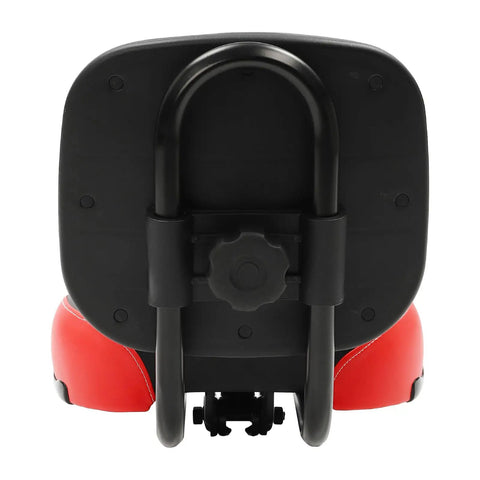 Ultra Comfy Bike Seat Pad With Adjustable Backrest For Bicycle And Tricycle Wide Foam Cushion Saddle With Soft PU Surface Universal Back Rest Replacement Cushion For Electric Bikes Durable And Supportive Black Red, rear view
