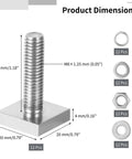 Hardcore 12 Pack Stainless Steel T Track Bolts M8 Square Head Fasteners With Lock Nuts And Assorted Washers dimensions detailed