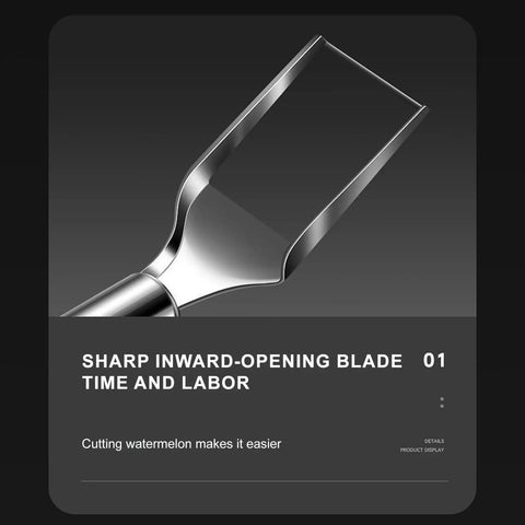 Close-up of 2-In-1 Watermelon Slicer And Fork, Premium Stainless Steel Cube Cutter Tool blade detail