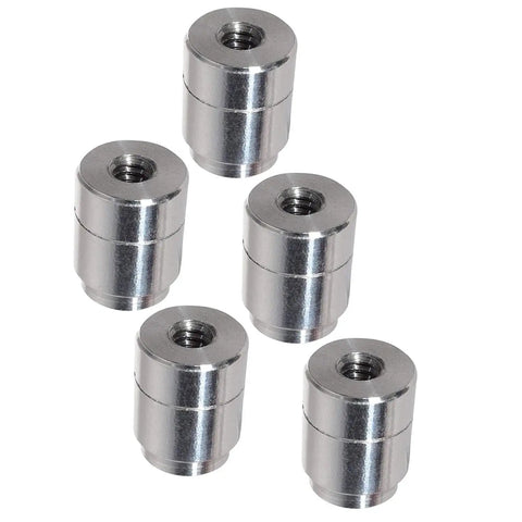 Five Piece Set Of Shop Grade Aluminum Weld On Bungs With 1/4-20 Threaded Inserts For Custom Fabbing Auto Mounts Radiator Tanks And Bracket Hardware Built Damn Tough In America, group of five aluminum bungs