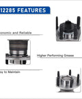 Diagram showing Rear Wheel Hub And Bearing Assembly Part Number 512285 features with detailed close-ups and performance highlights.