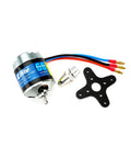 Beefy 60mm Brushless Outrunner Motor With 470Kv for 6 to 12 pound RC airplanes, shown with mount and prop adapter on white background.