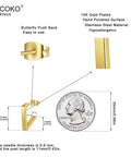 Diagram of 14K Gold Hoop Earrings For Women, Minimalist V-Shaped Open Hoops, Hypoallergenic And Lightweight 17mm Design next to a quarter for scale.