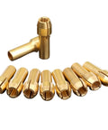 Top Shelf Mini Drill Chuck Adapter Set For Rotary Power Tools Heavy Duty Brass Quick Swap Holder Fits One Eighth Inch Shanks showing 10 brass adapters.