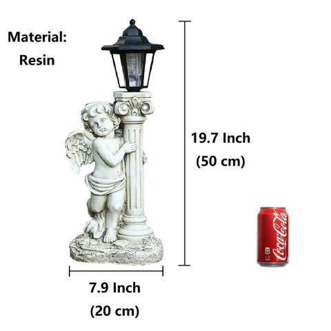 Lit Solar Angel Garden Statue With Roma Pillar For Outdoor Decor And Lawn Or Patio Nineteen Point Seven Inch Left Facing Angel
