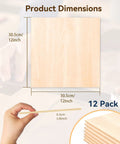 Smooth As Butter 12 Pack Basswood Sheets 12 By 12 Inches By 1/8 Inch Thick Unfinished Craft Wood Boards product dimensions displayed.