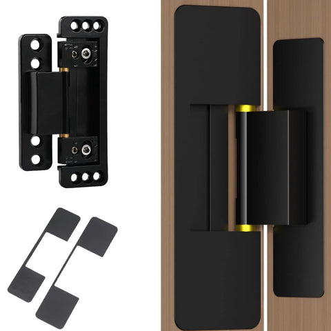 Ultra Thin Hidden Door Hinges 2 Pack Next Level Adjustable Concealed Butt Hinges For Secret Doors, zinc alloy, black