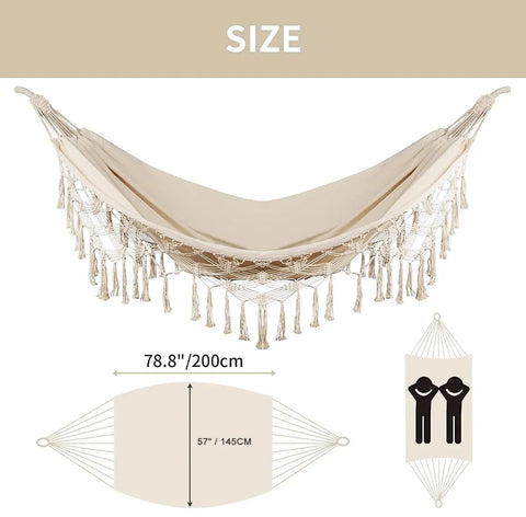 Heavy Duty Double Hammock With 500 Lb Load Capacity, Tassel Trim, Fishtail Knit Design, Ultra Cozy Portable Camping Hammock Size Chart