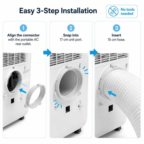 Easy Install 4 Position Snap Portable AC Exhaust Hose Connector With 6.69 Inch Outer Diameter And 5.9 Inch Inner Diameter Replacement Fits Old Version KYR35 KY25 JHS And Vissani Portable Air Conditioners, 3-step install