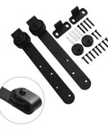 Experience ultra smooth, quiet sliding with a heavy duty barn door hardware kit for cabinet doors, black metal hangers and screws visible