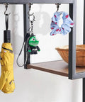 30 Pcs Super Strong Magnetic Hooks 25 Lbs Heavy Duty Magnetic Hooks For Hanging Rare Earth Neodymium Magnets Ideal For Cruise Ship Camping Kitchen Fridge Garage Wall Mounting Great For Kitchens Racks Garages Boats Campers And More; hooks holding umbrella, keychain, and scrunchie under shelf