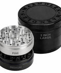 Amazon 3-inch large spice grinder with dual grind plates for fine and medium grinds.