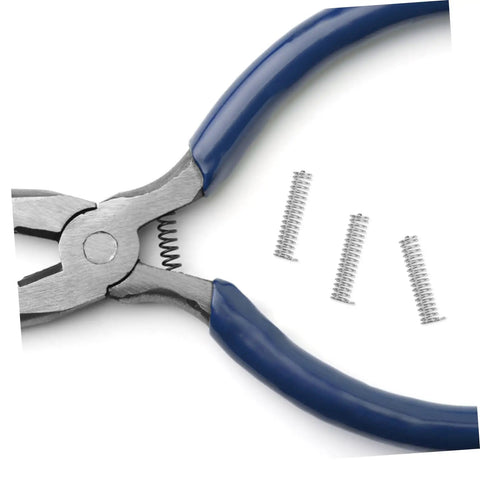 Premium 100Pcs Stainless Steel Compression Springs Assortment Kit For Versatile Diy Repairs, Auto And Car Fix-Ups, Heavy Duty Mini Mechanical Springs To Save Time And Cash, blue-handled pliers and springs