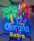 Parrot Neon Sign Handmade Tube Light 17 By 13 Inches For Home Bedroom Garage Decor Wall Light Multicolor Neon Glow Great For Bar Pub Hotel Man Cave Game Room; palm tree and Corona Extra logo.