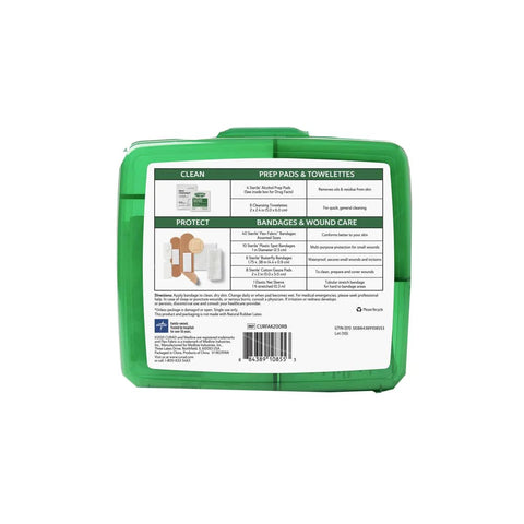 Curad compact first aid kit, green, 75 items, back view