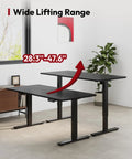 Heavy Duty Dual Motor Electric Standing Desk 71 By 32 Large Height Adjustable Sit Stand Workstation Pro Setup For Home Office Gaming and Daily Grind, showing wide lifting range from 28.3" to 47.6".