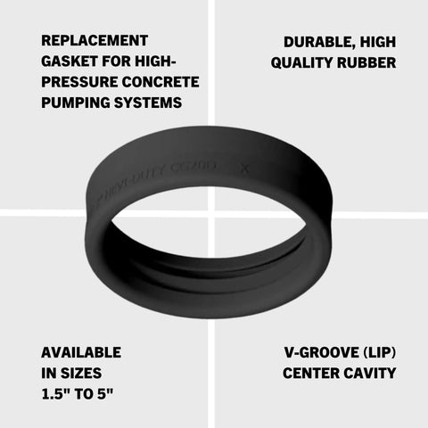 2.5 Inch Hevi-Duty Replacement Gasket For Concrete Pumping System, Pro Grade Heavy-Duty Rubber Seal For Snap Couplings, Fits C25SD And C25SDF Clamps, Box Of 6, black rubber gasket