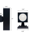 3 Color LED Outdoor Wall Light With Dusk To Dawn Photocell All In One 24W 3000K 4000K 5000K Black Finish dimensions