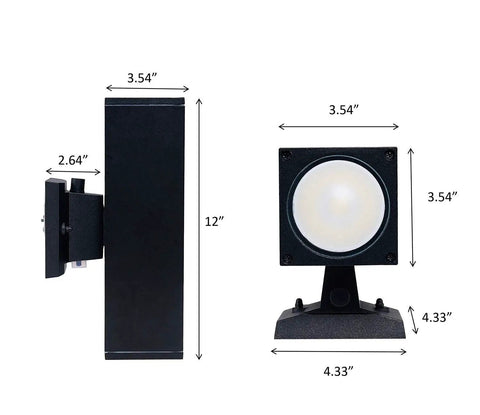 3 Color LED Outdoor Wall Light With Dusk To Dawn Photocell All In One 24W 3000K 4000K 5000K Black Finish dimensions