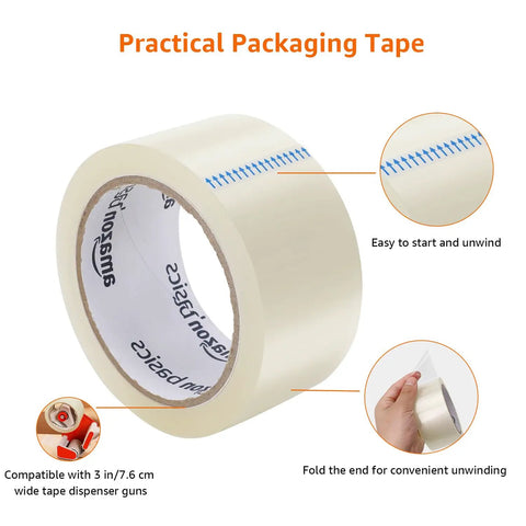 Beefy Packing Tape For Moving And Shipping Clear 2 Inch By 60 Yards 2.7 Mil Thickness Heavy Duty Adhesive roll with detail highlights